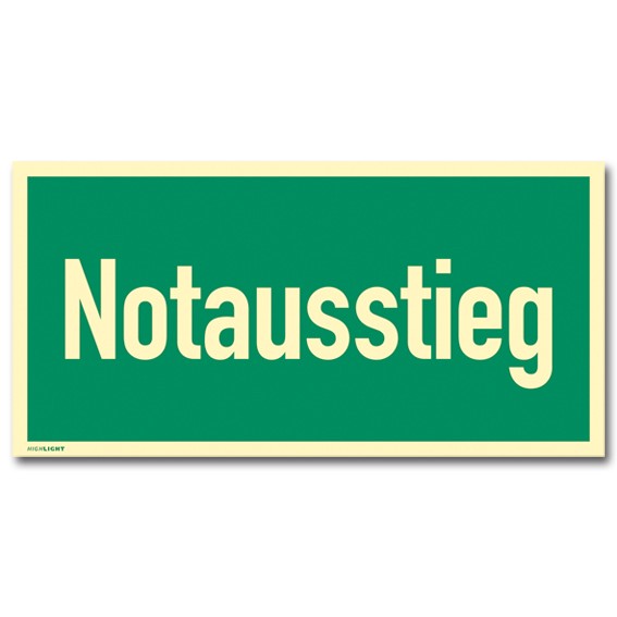 Notausstieg, Textschild, Alu, langnachleuchtend - Rettungszeichen